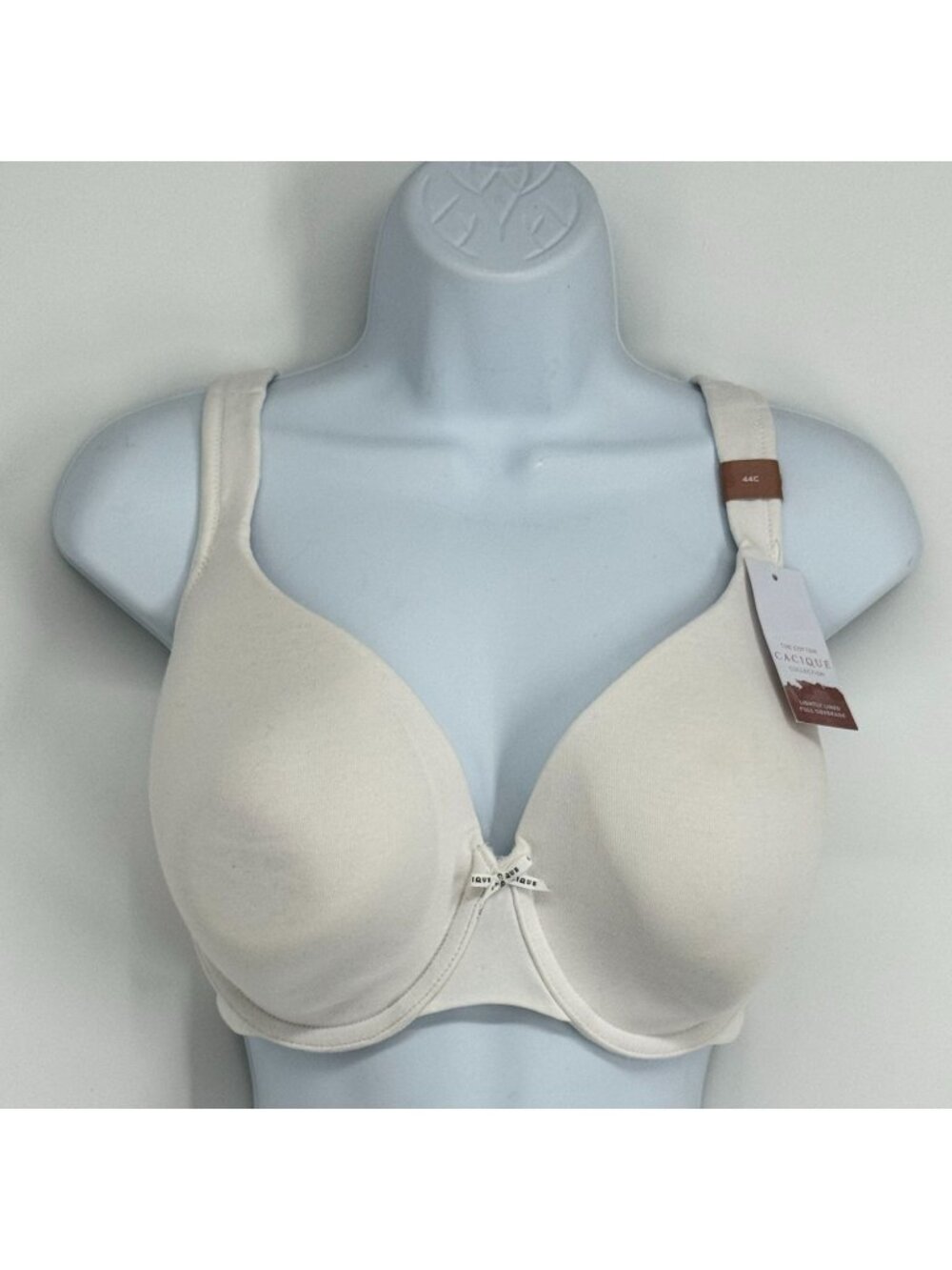 Cacique Lightly Lined Full-Coverage Cotton Bra 44C White Supportive Fit